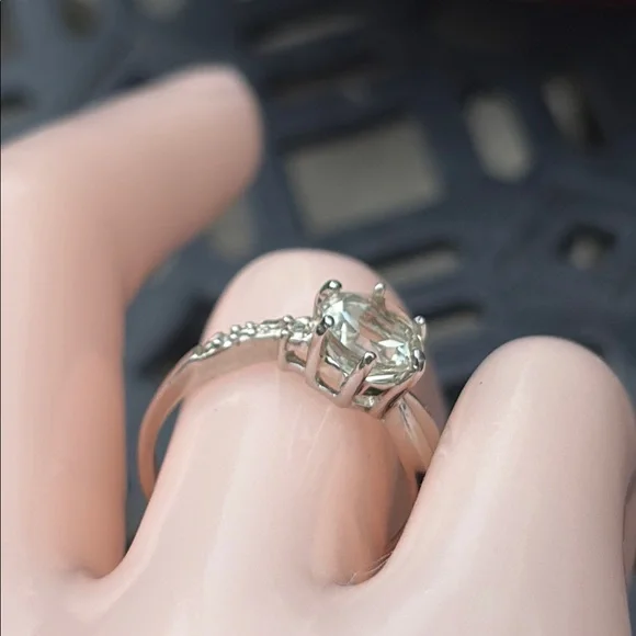 Natural Round ~1ct Prasiolite & Diamond Ring Sterling Silver Size 7.5 - Picture 6 of 14